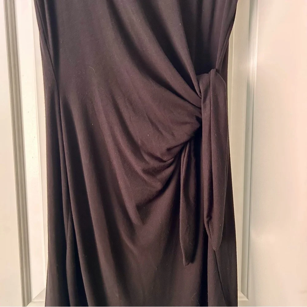 Magaschoni Knit Short Sleeve Midi Dress with Side Tie Waist Black size Large - Picture 2 of 10